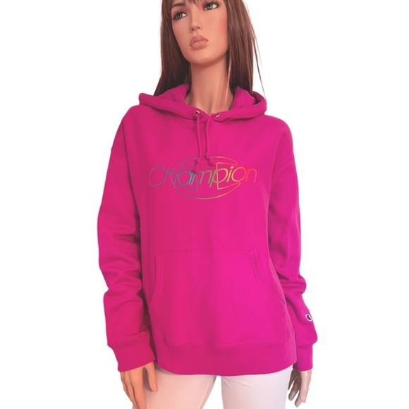 Champion Cotton Hoodie Kangaroo Pocket Sweater Graphic Fitness Bubblegum NWOT - Picture 13 of 15